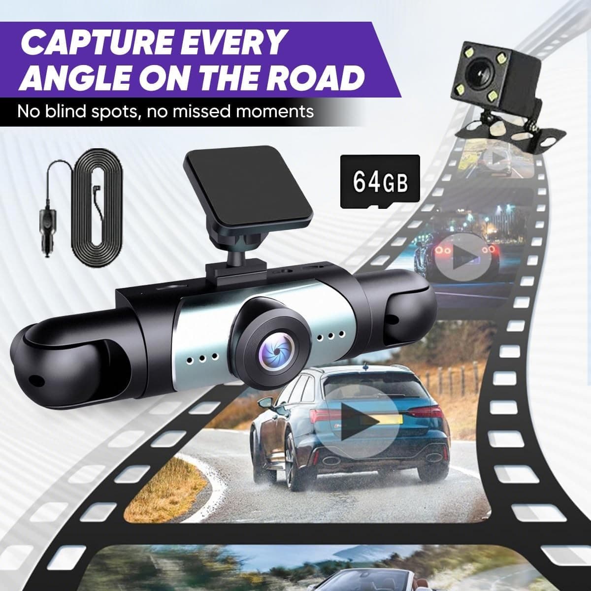 Upgrade 360° 4 Channel 1080P HD Car Dash Cam Front and Rear Inside Left Right