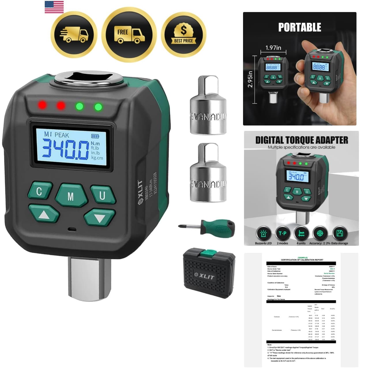 1/2" Digital Torque Wrench Adapter 7.5-250 ft-lb 10-340 Nm