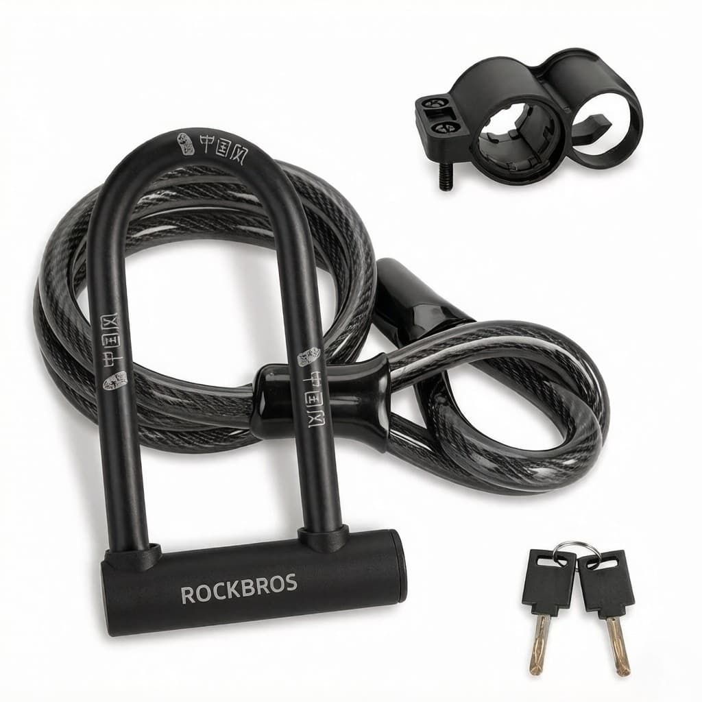 ROCKBROS Bike U Lock Anti Theft with 4 ft Cable Anti Theft with Keys & Bracket