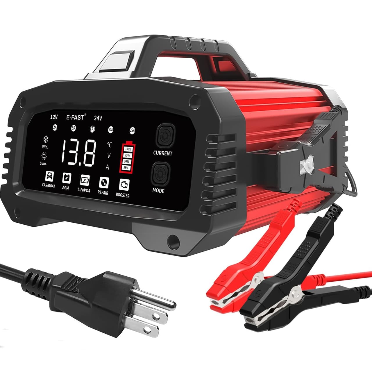 25A Smart Car Battery Charger 12V/24V Automatic Maintainer & Desulfator