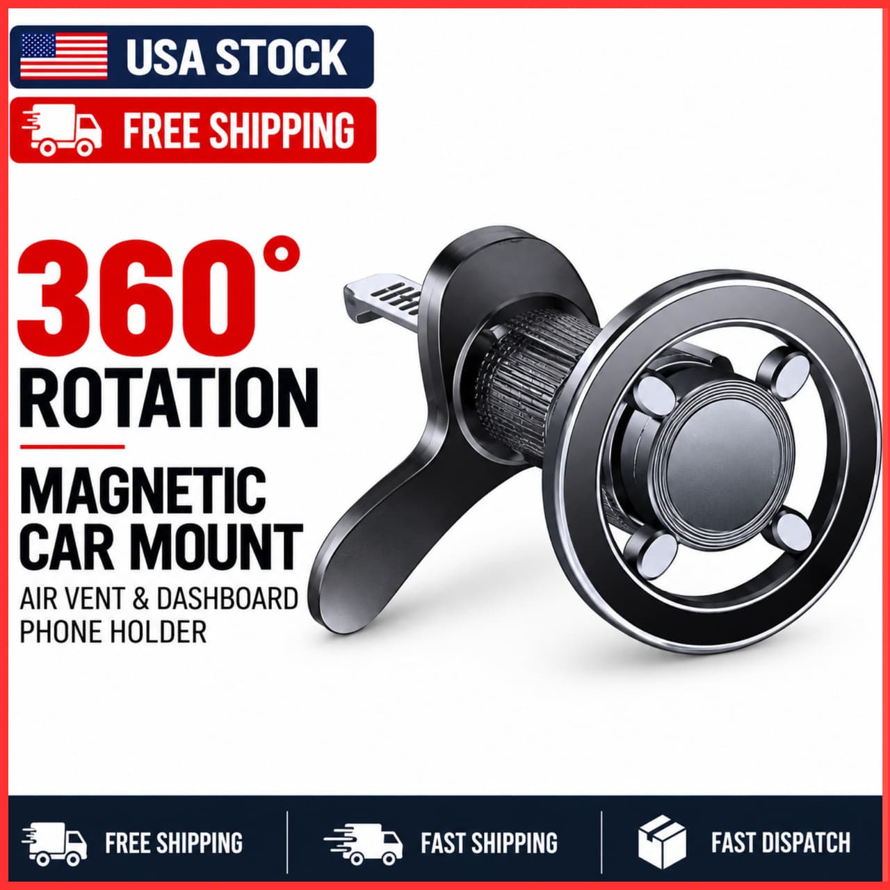 360° Rotation Strong Magnetic Mag Safe Air Vent Car Mount Dashboard Phone Holder