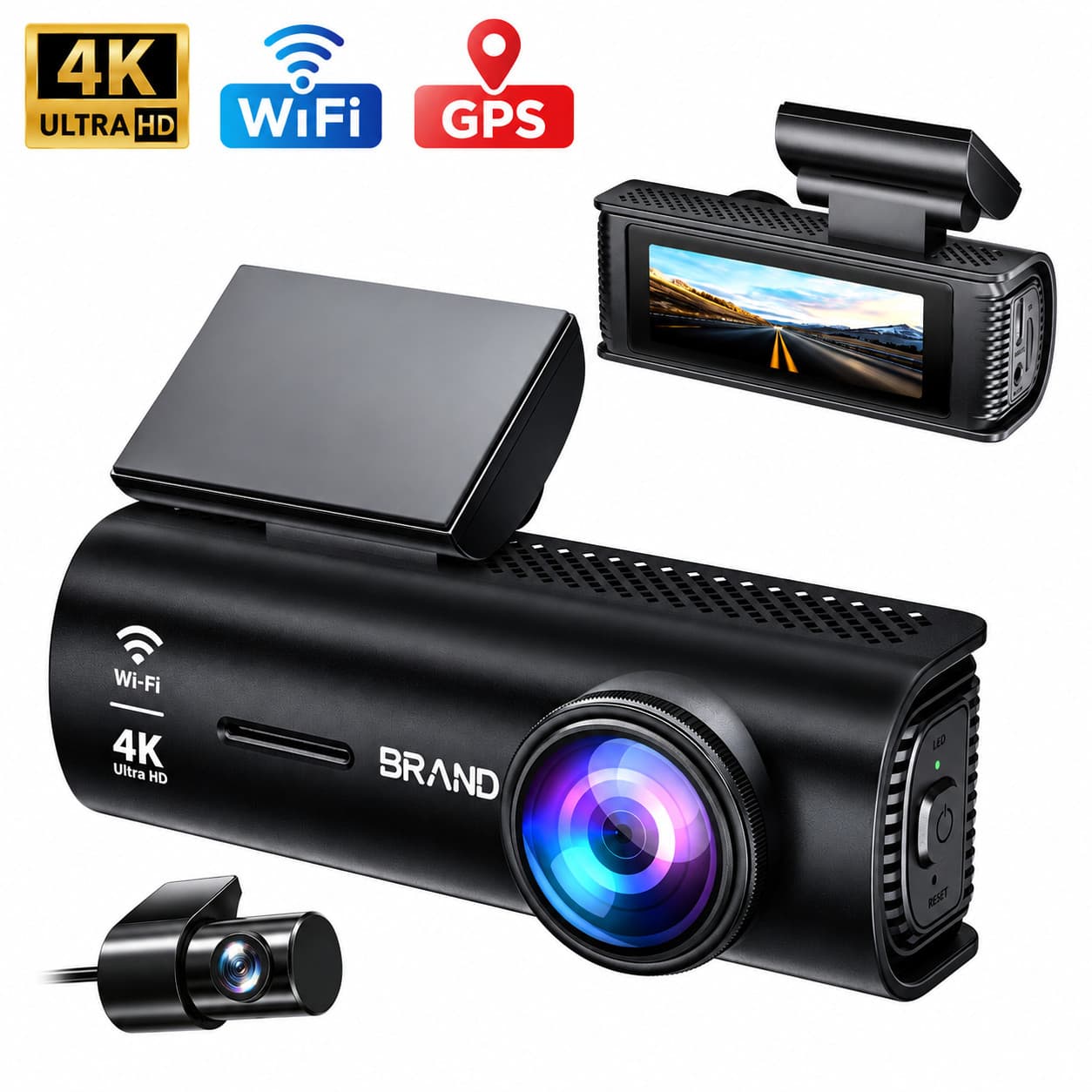 4K Dash Cam Front and Rear Dual Dash Camera WIFI &GPS 2160P+1080P Car DVR Camera