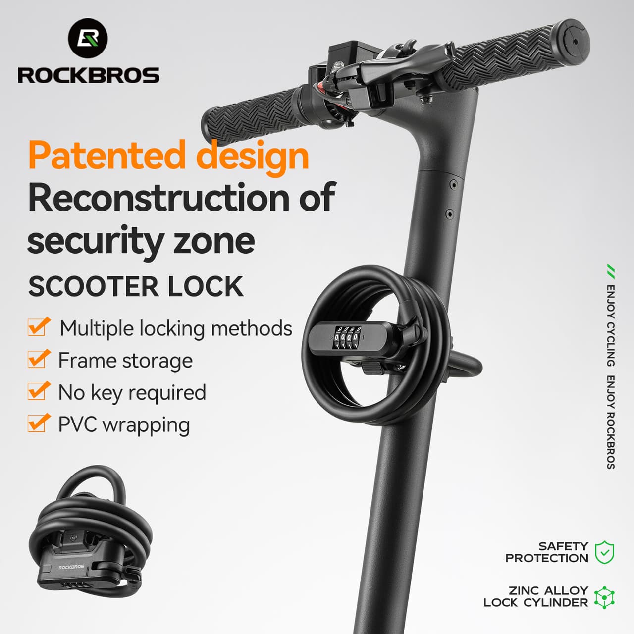 ROCKBROS Scooter U Lock w/1.1m Cable-Compact Portable Passwords Cable Lock
