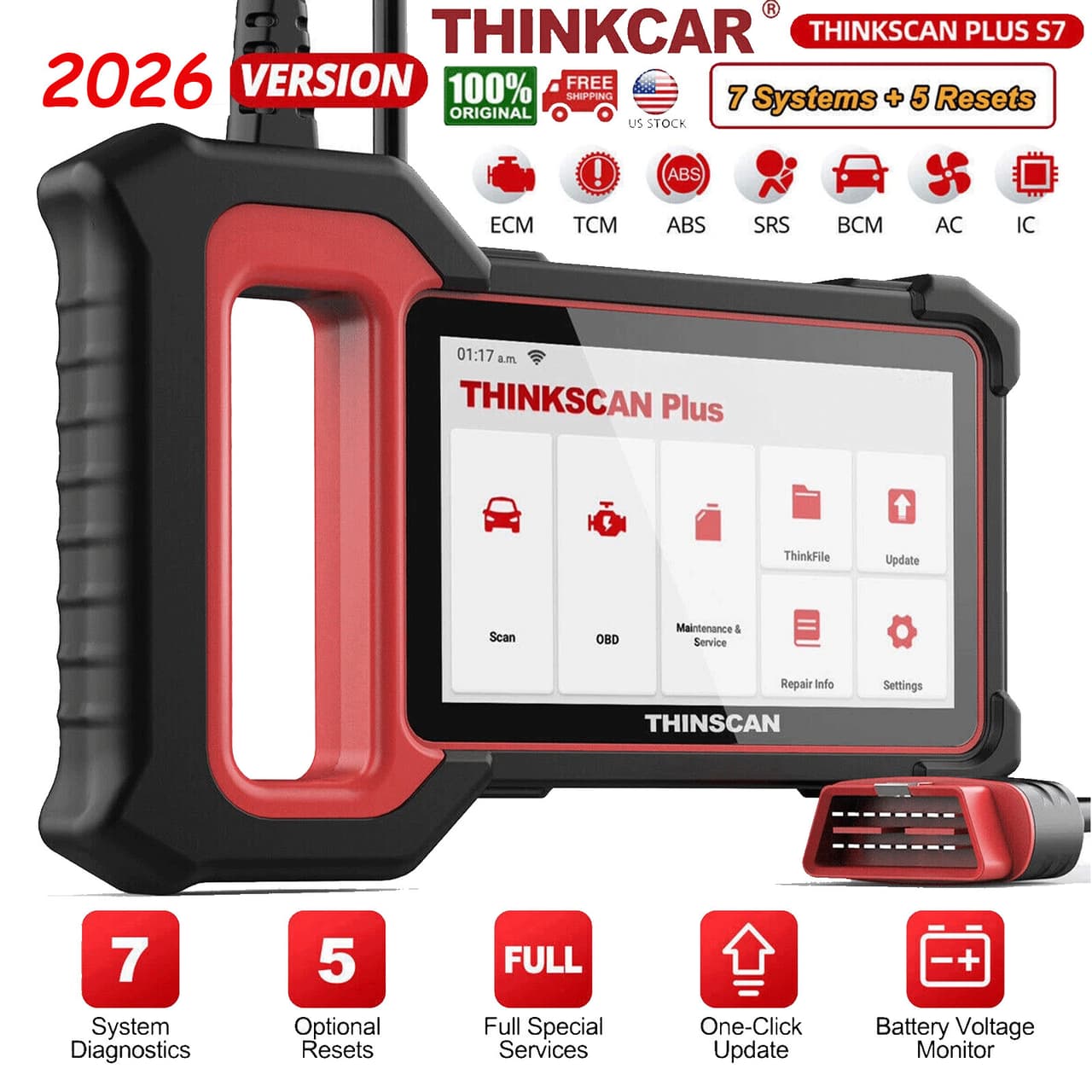 2026 Thinkscan Plus S7 Car OBD2 Scanner Auto Diagnostic Tool ABS SRS BCM IC AC