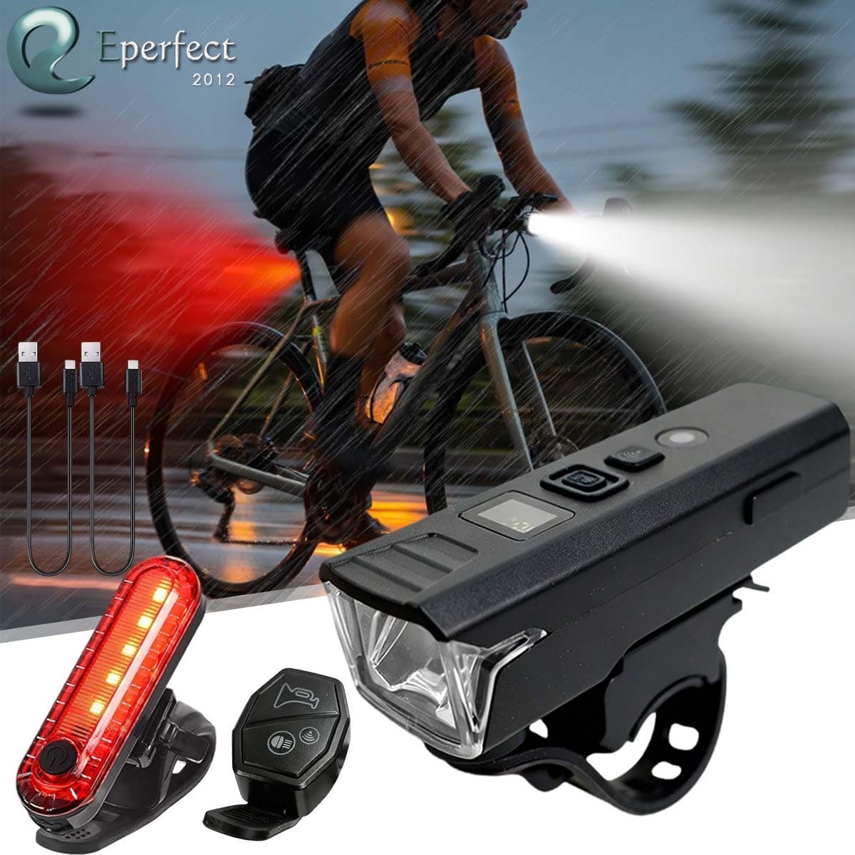 2 Sets USB Rechargeable LED Bike Bicycle Headlight & Taillight Front Rear Lamp