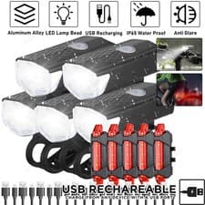 USB Rechargeable Bright LED Bicycle Bike Front Headlight and Rear Tail Light Set