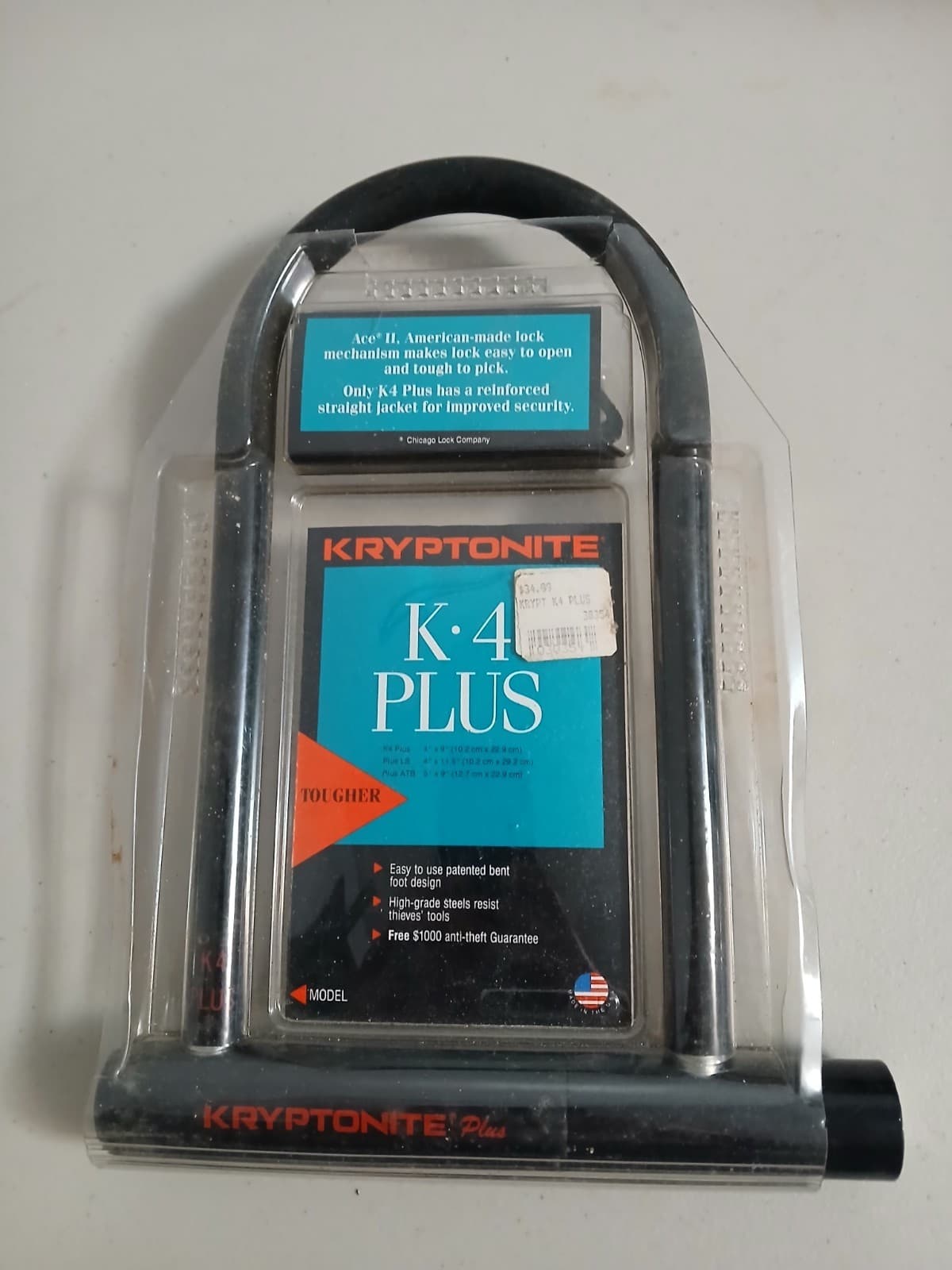 Kryptonite K-4 U-Lock Bicycle Lock 4" x 9" Black with key lock new in package