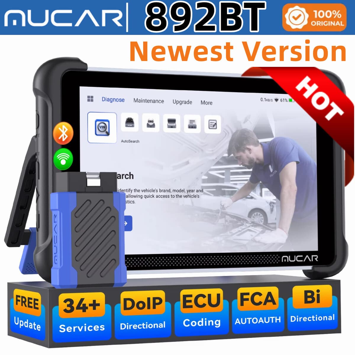 🔥2026 MUCAR 892BT Car Diagnostic OBD2 Scanner All System Scan Tool Action Test