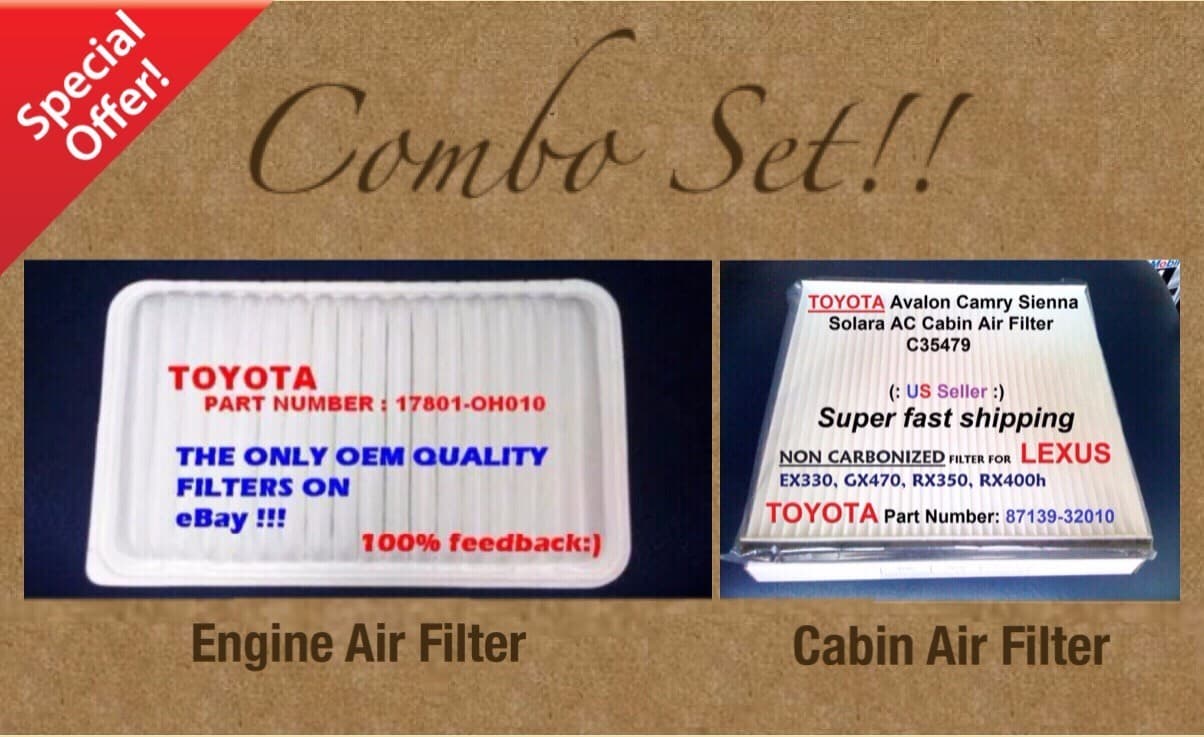 Engine Filter & Cabin Air Filter Combo Set For CAMRY SIENNA SOLARA OEM Quality