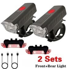 2 Sets USB Rechargeable LED Bicycle Headlight Bike Front Rear Lamp Cycling