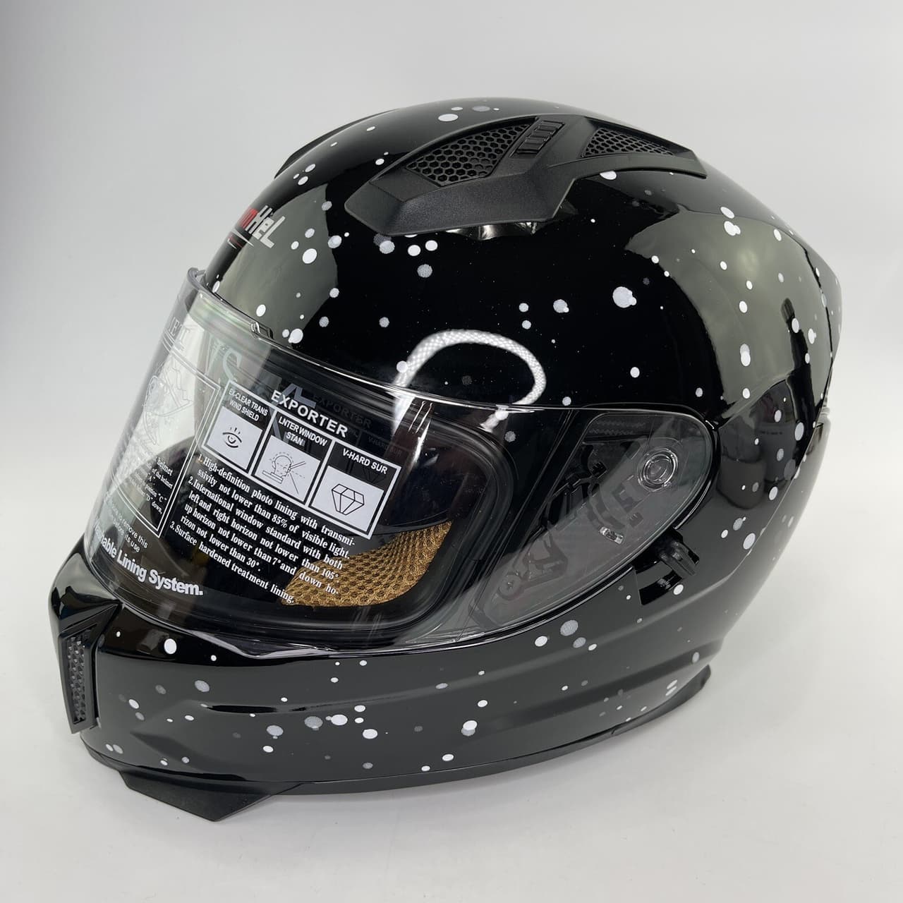 JnmHel Starry Black Full Face Motorcycle Helmet Sz Large