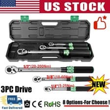 ✅1/4''/3/8''/1/2''Drive Torque Wrench Set Click Torque Wrench Adjustable 72Tooth
