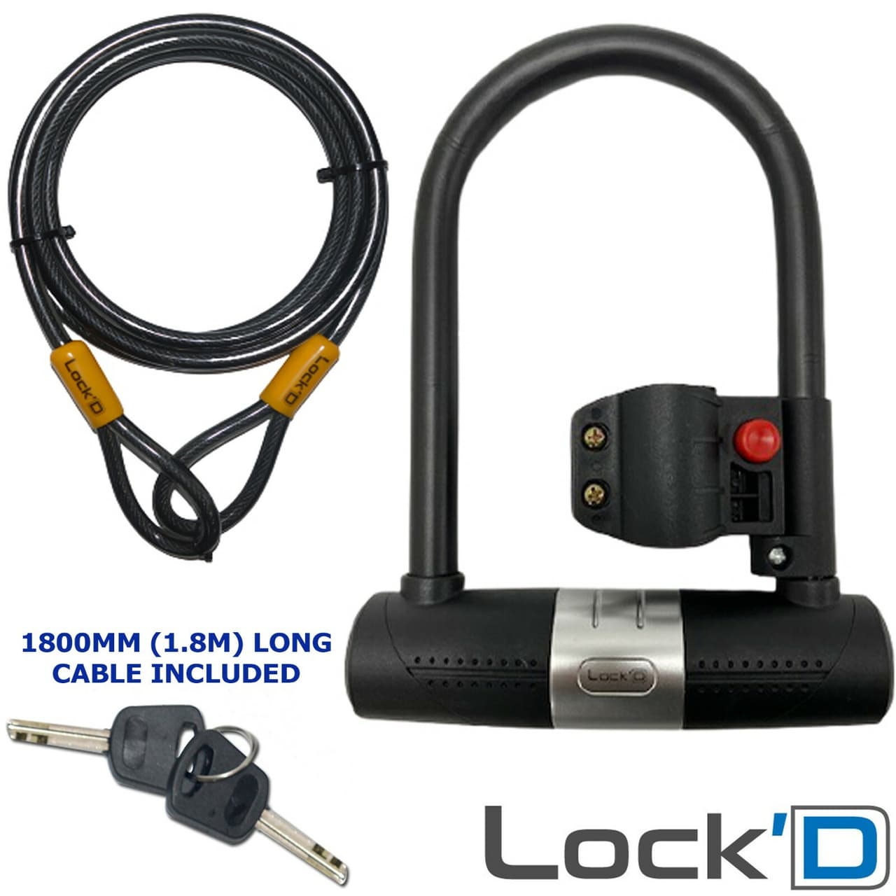 U Shaped Bike Lock With Two Keys 1.8M Heavy Duty Cable With Bracket Bike D Lock