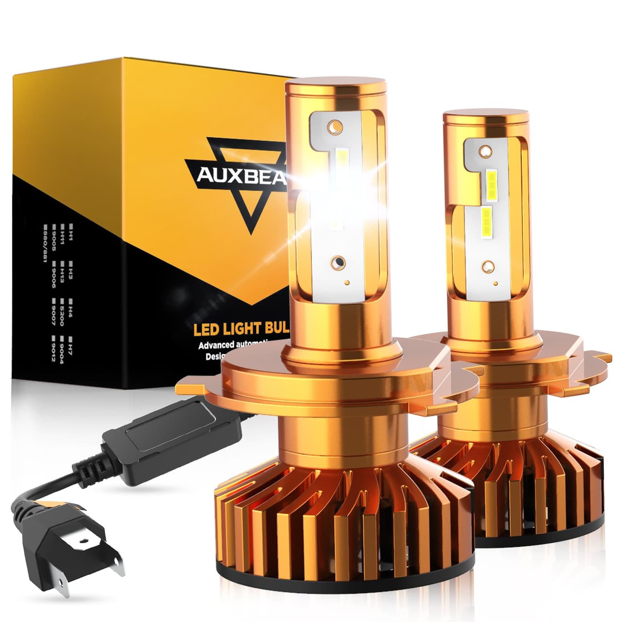 AUXBEAM H4 9003 LED Headlight Bulbs Kit High Low Beam 6500K White Super Bright