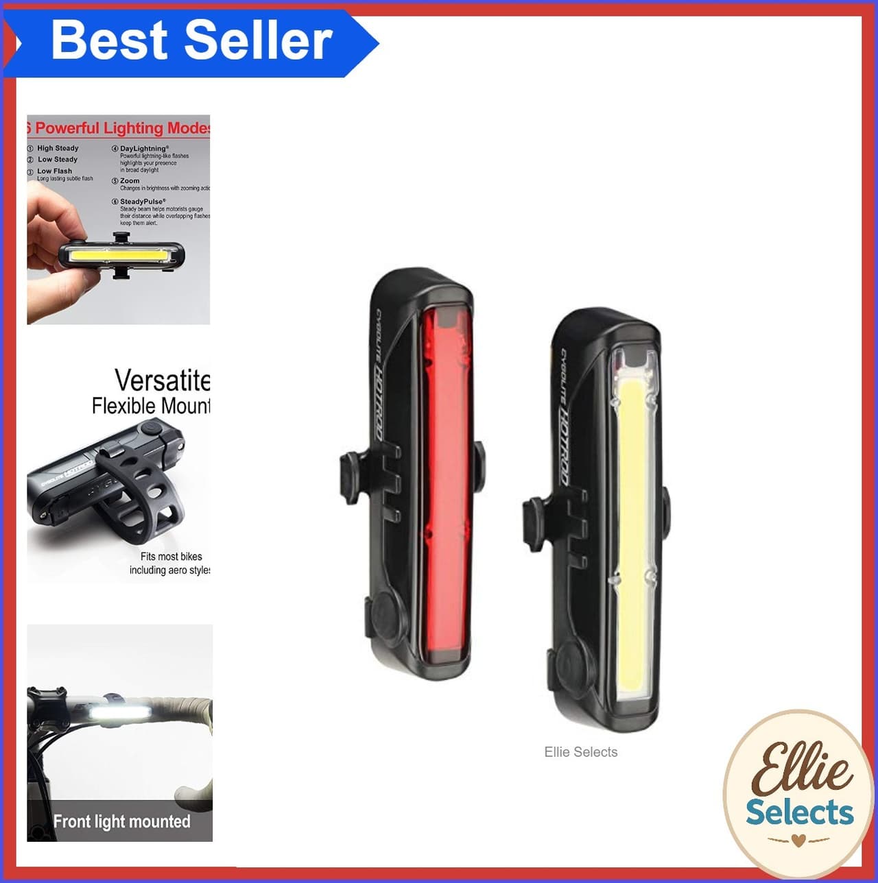 Bike Light Combo Set 110 Lumen Front 50 Lumen Tail USB Rechargeable Waterproof