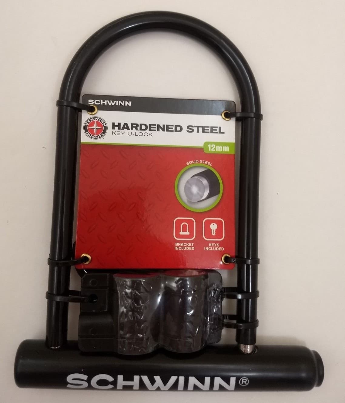 NEW Schwinn Key Keyed Bike Lock 12mm Hardened Steel Shackle U-Lock w/ Bracket