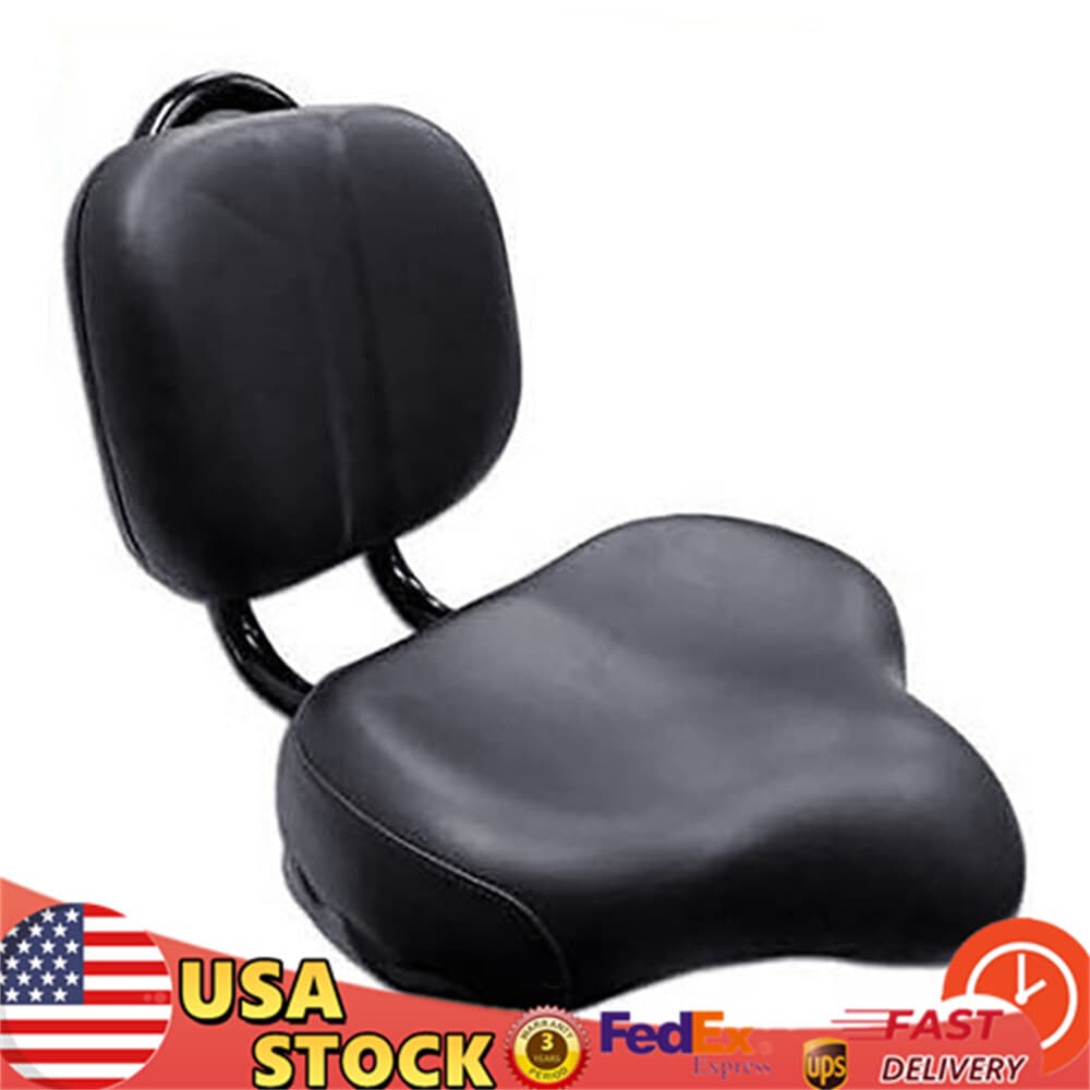 Bike Saddle Seat w/ Backrest Bicycle Extra Wide Comfort Leather Cushion Soft Pad