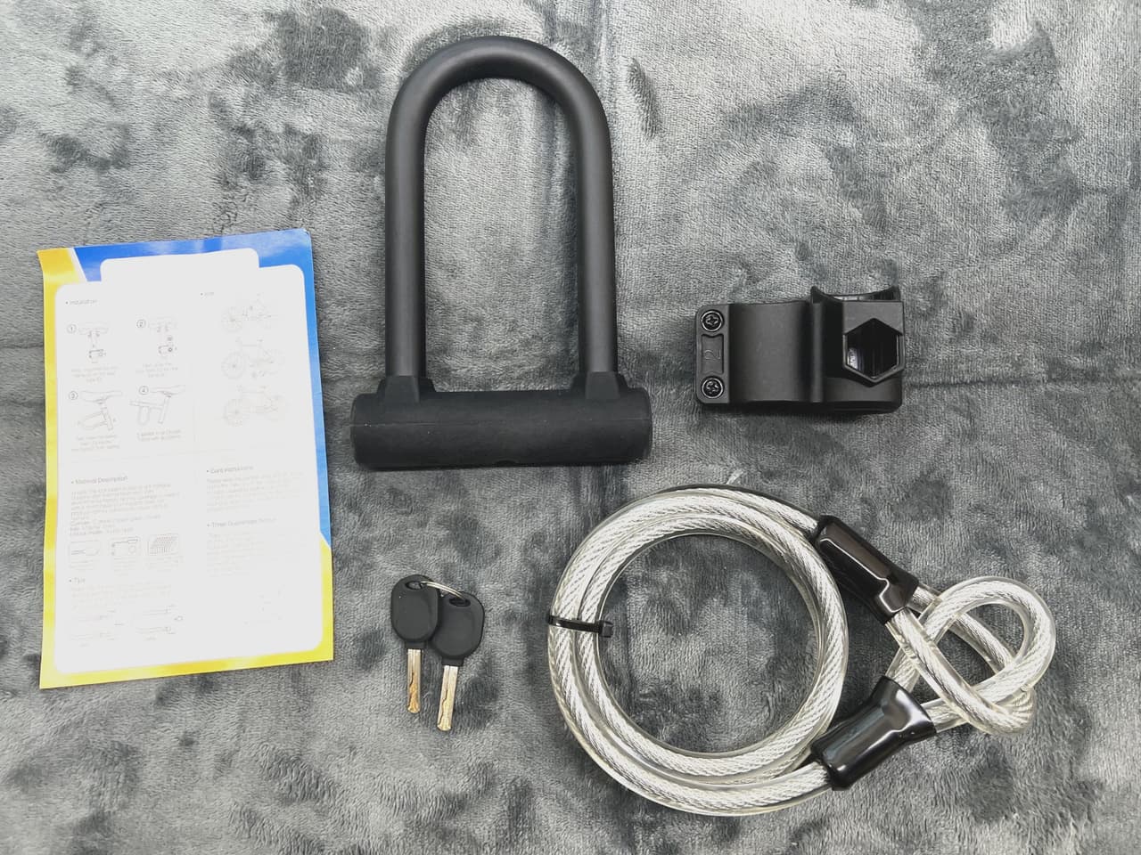 Bike U Lock with 4ft Security Cable 16mm Shackle, Bike Lock with 2 Keys and Moun