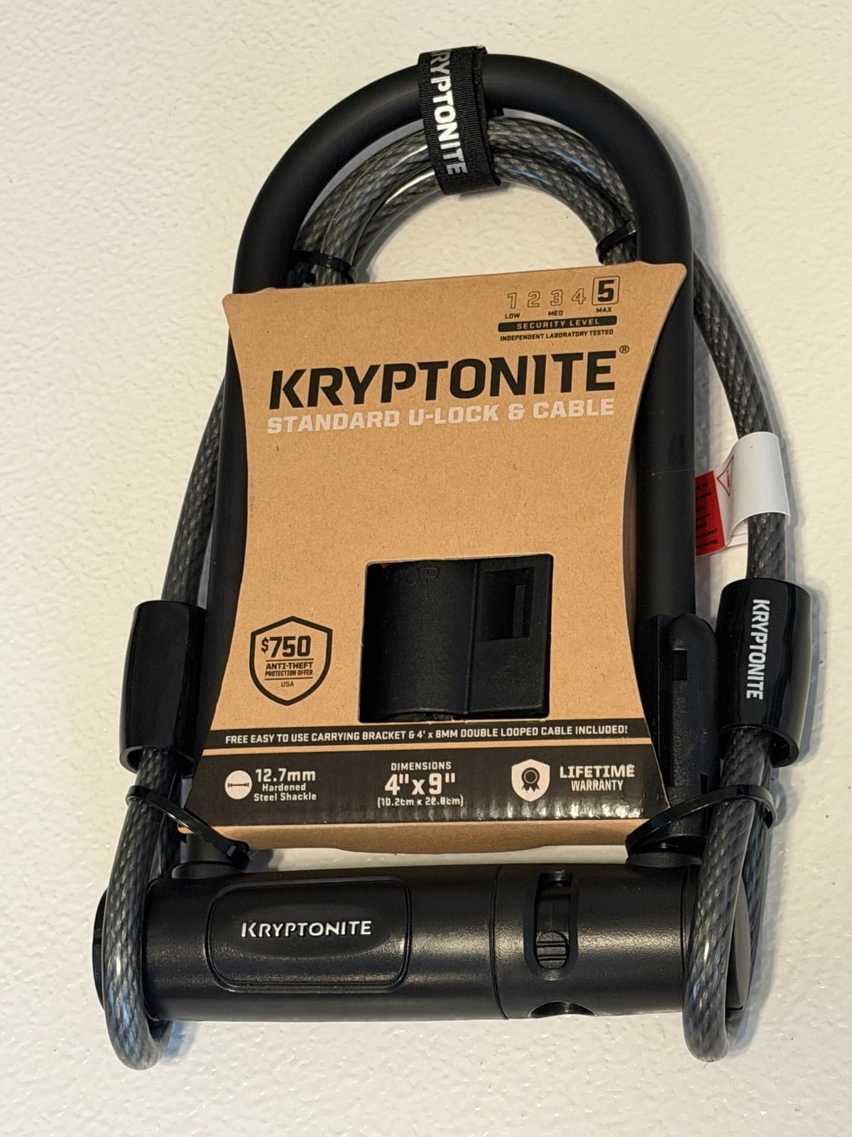 Kryptonite U-Lock Bicycle Lock & Cable - 12mm: Key Lock, Black- NEW IN BOX!