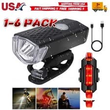USB Rechargeable LED Bicycle Headlight Bike Front Rear Lamp Light Set Waterproof