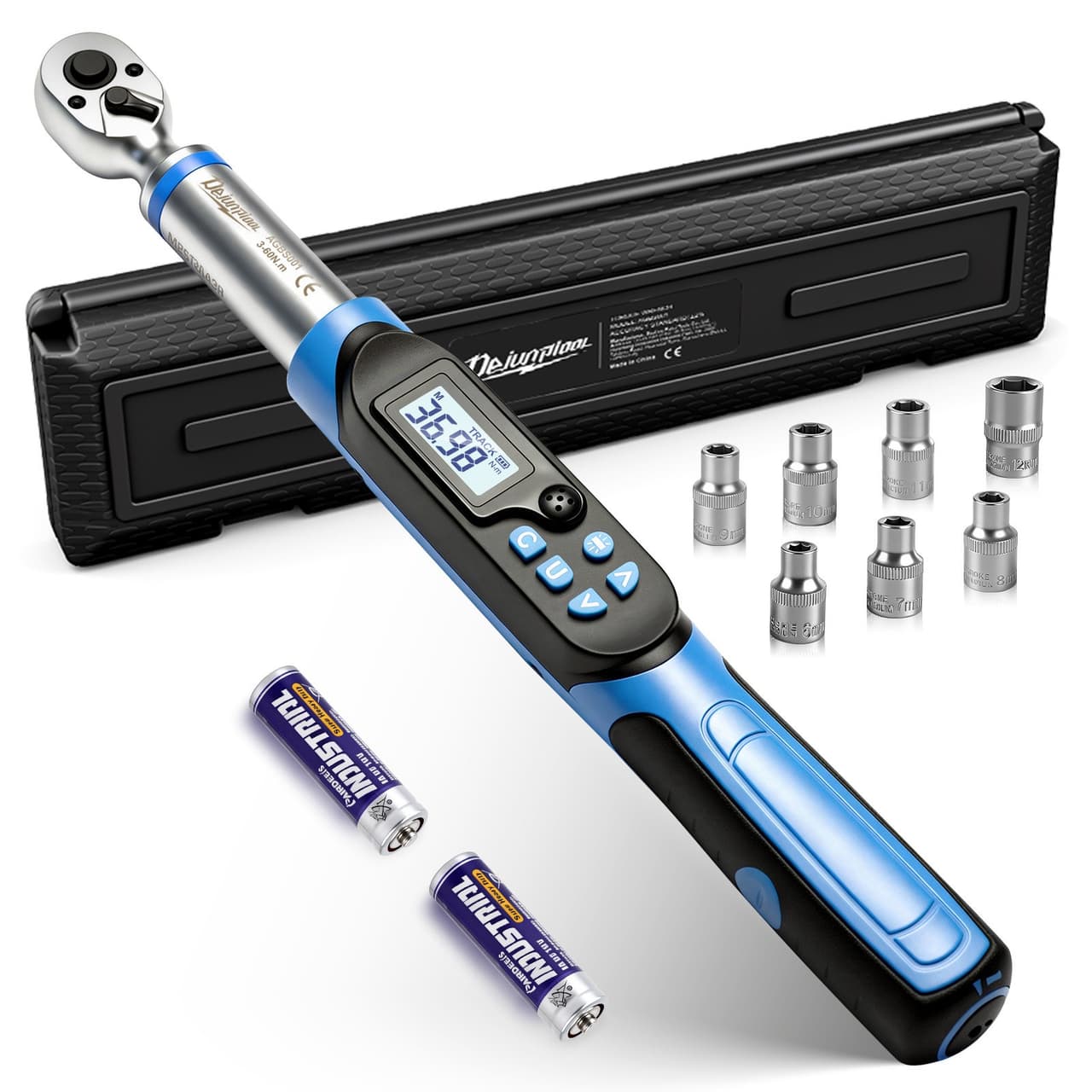 Digital Torque Wrench Adjustable Torque Wrench 3/8'' Drive 1/4 Adapter 3-60NM