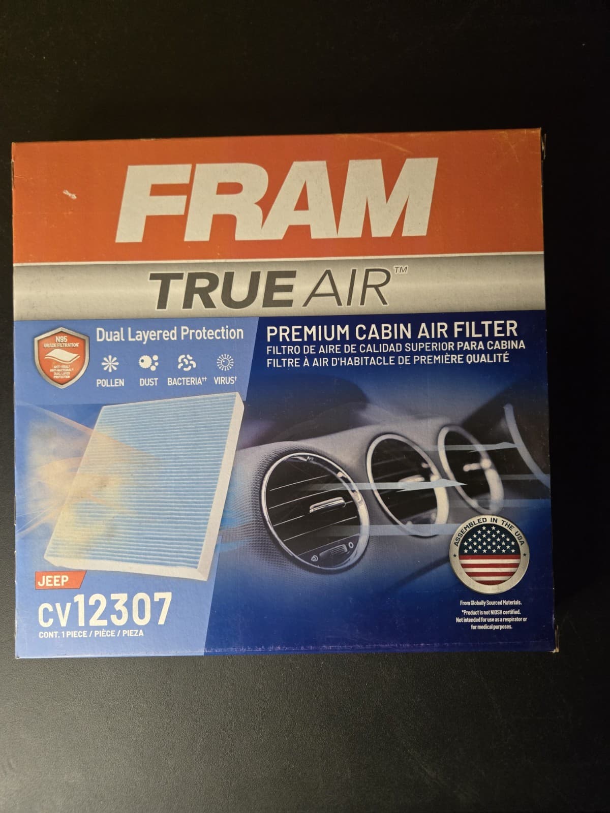 FRAM TRUE AIR Premium Cabin Air Filter JEEP Cv12307 V6 3
