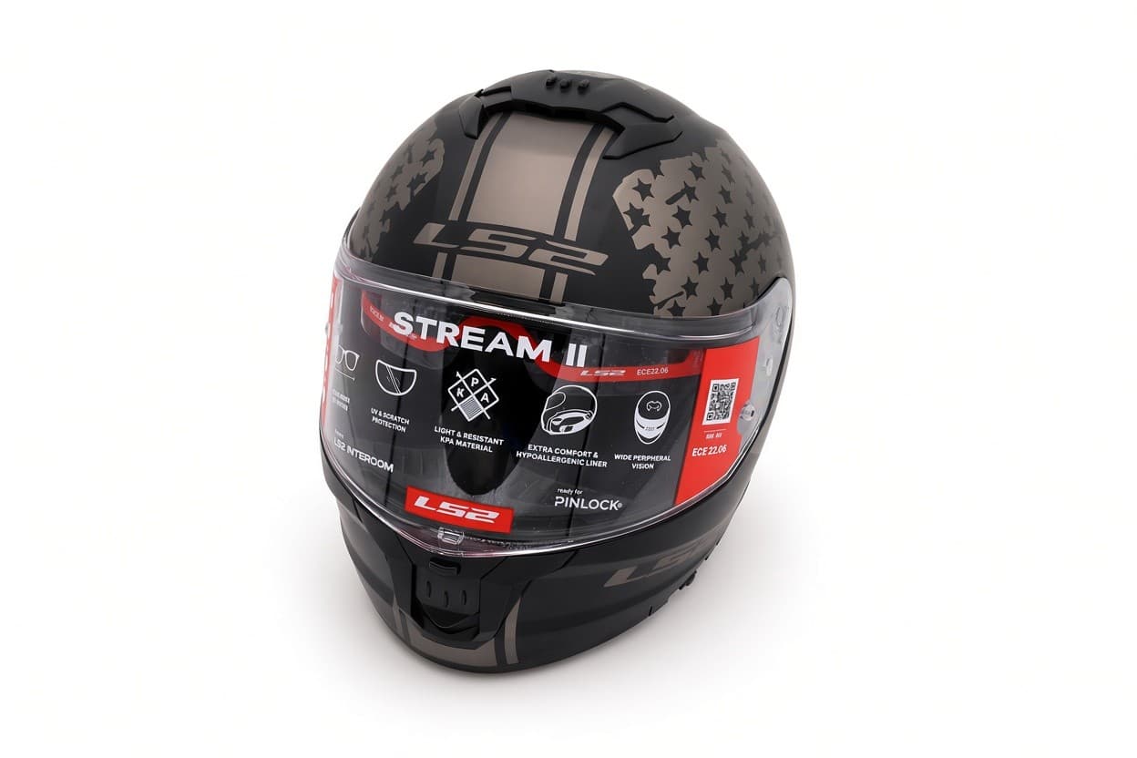 Stream II America Full Face Motorcycle Helmet W/ SunShield Matte Gray Black XL