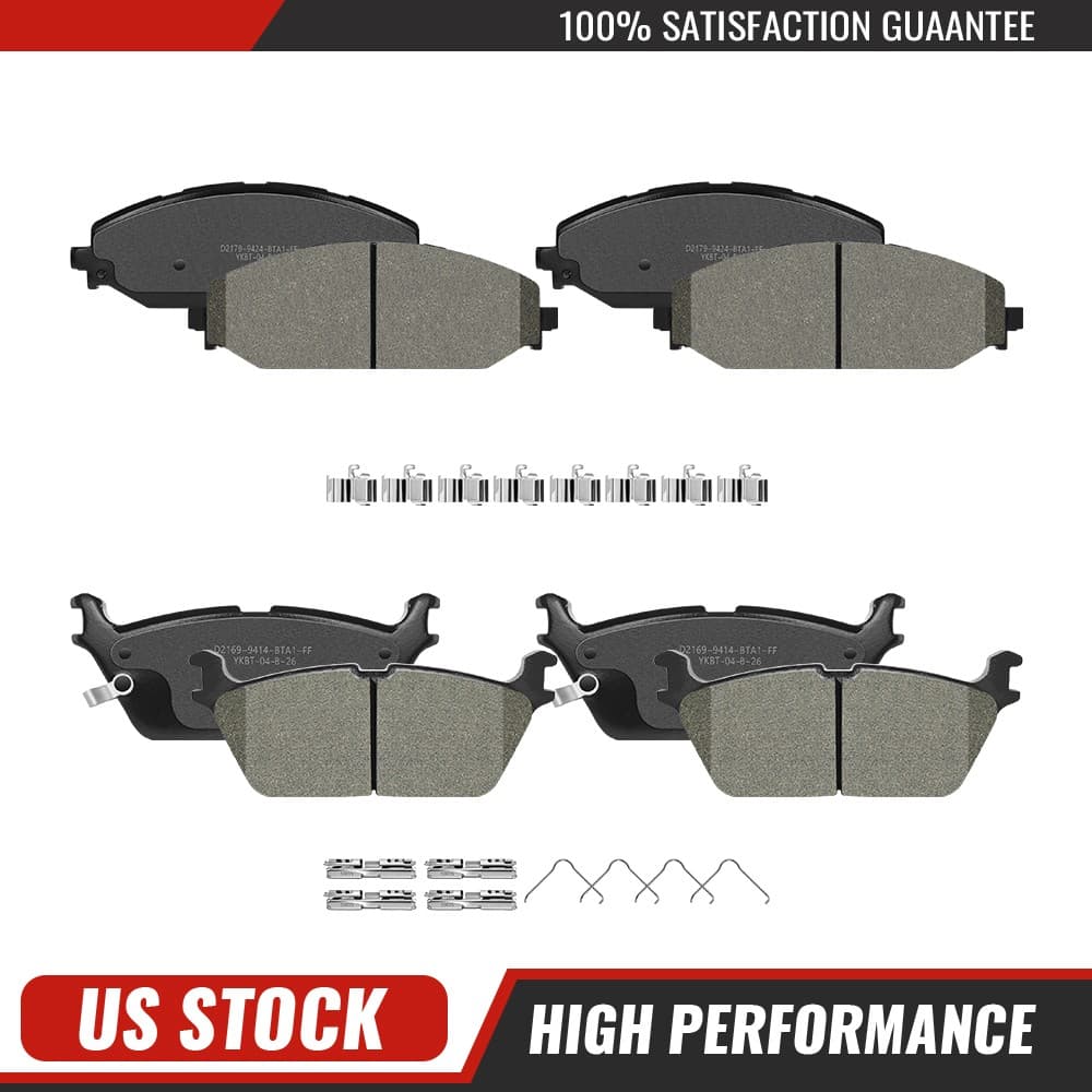 Front & Rear Ceramic Brake Pads w/Hardware Set for 2019 2020 2021-2025 Ram 1500