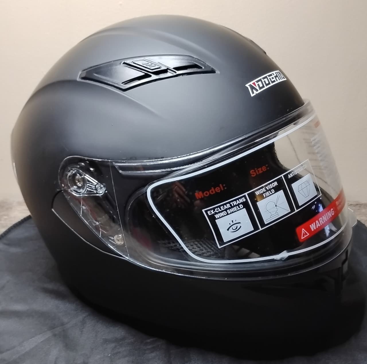 NOODEHIA Matte Black Full Face Clear Antiscratch Visor Motorcycle Helmet Size L